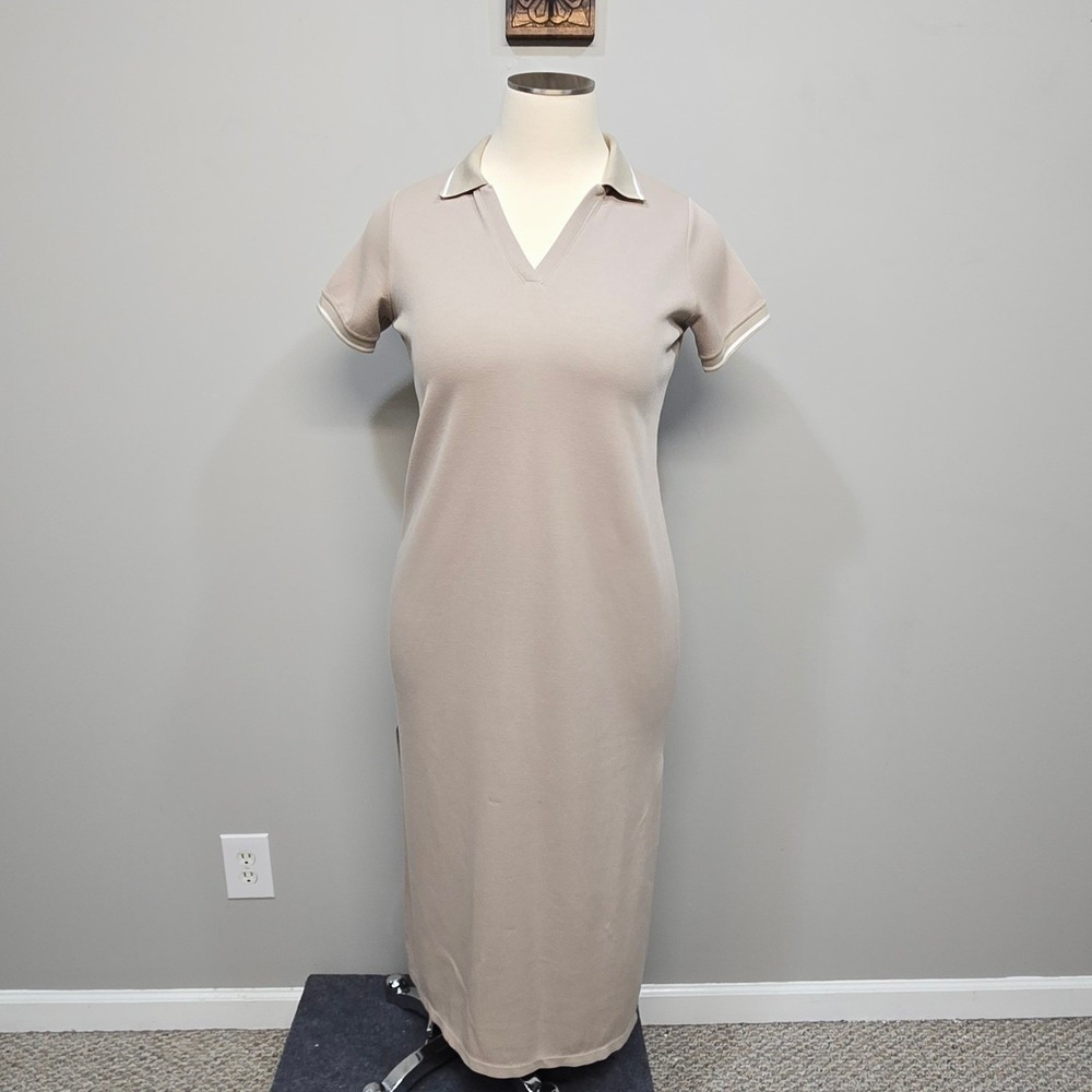 SPANX AirEssentials Pique Polo Midi Dress XL Ashwood Preppy Athleisure Travel